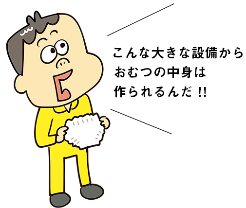 こんな大きな設備からおむつの中身は作られるんだ！！