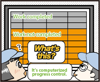Work completed Work not completed 「What’s this?」 「It’s computerized progress control.」
