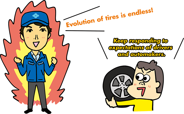 Evolution of tires is endless! Keep responding to expectations of drivers  and automakers.