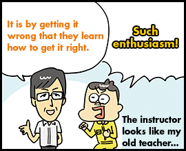 It is by getting it wrong that they learn how to get it right.  Such enthusiasm!  The instructor looks like my old teacher…