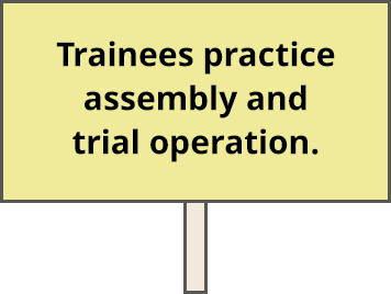 Trainees practice assembly and trial operation.