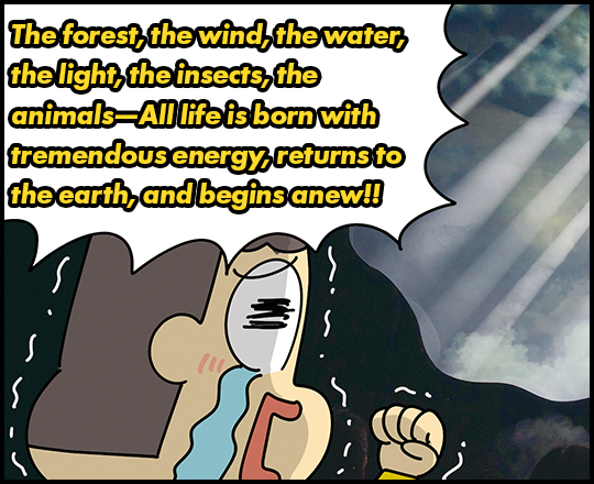 The forest, the wind, the water, the light, the insects, the animals-All life is born with tremendous energy, returns to the earth, and begins anew!!