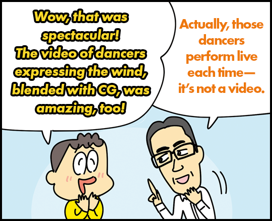 Wow, that was spectacular! The video of dancers expressing the wind, blended with CG, was amazing, too!