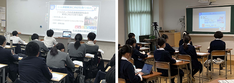 Junior high school students listening attentively to Ms. Uchiyama.